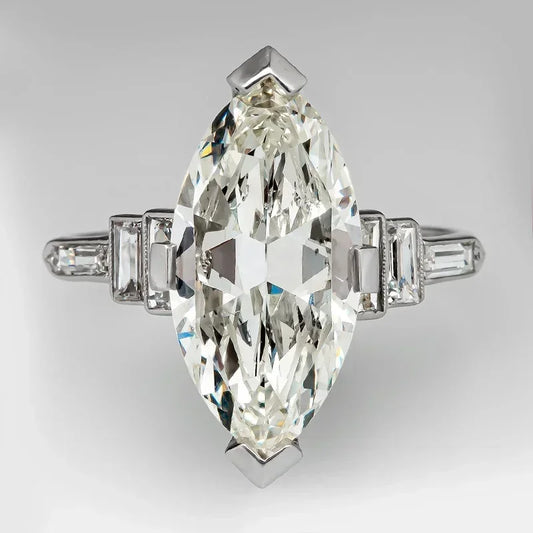 Luckacco Crystal Marquise Cubic Zircon Female Rings Geometric Fashion Contracted Design Wedding Engagement Bands Jewelry for Women