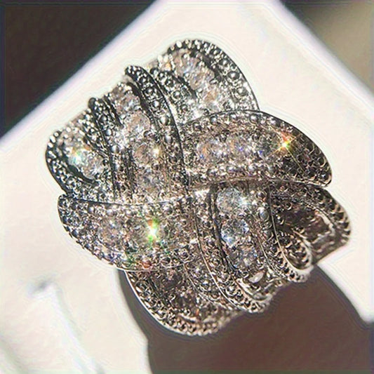 Luckacco New Fashion Multi-Layered Cross Finger Ring with Dazzling Zircon Daily Wear Statement Rings for Women Party Jewelry Gifts