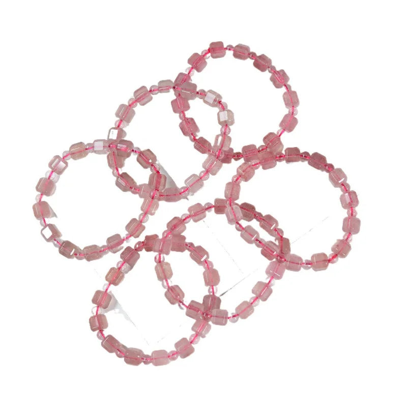 luckacco natural strawberry sugar cube single circle bracelet versatile pink beaded jewelry