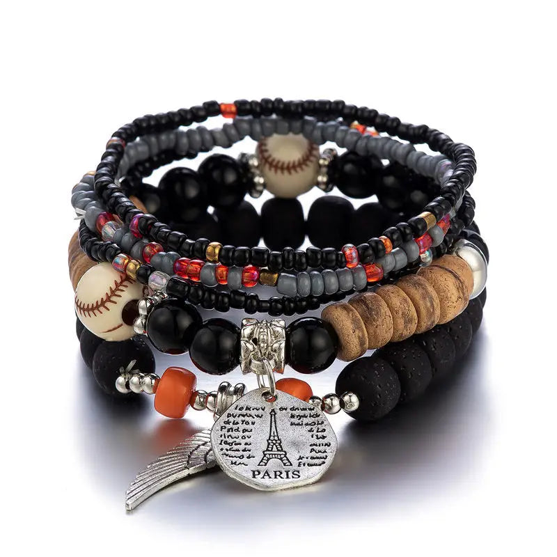 luckacco 4 pieces/set bohemian crystal tassel multi-layer elastic rope bracelet, handmade beaded bracelet, women's fashion accessories