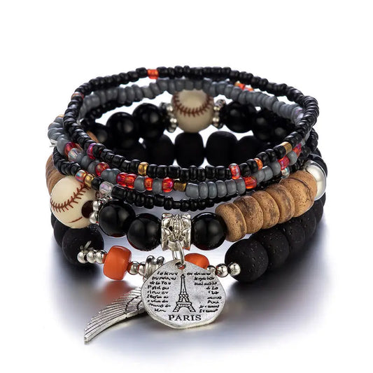 Luckacco 4 pieces/set Bohemian crystal tassel multi-layer elastic rope bracelet, handmade beaded bracelet, women's fashion accessories