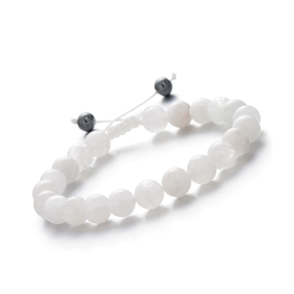luckacco 1p 8mm rose quartz amethyst sunstone moonstone braided ajustable beaded bracelet natural gem crystal energy gift for men women