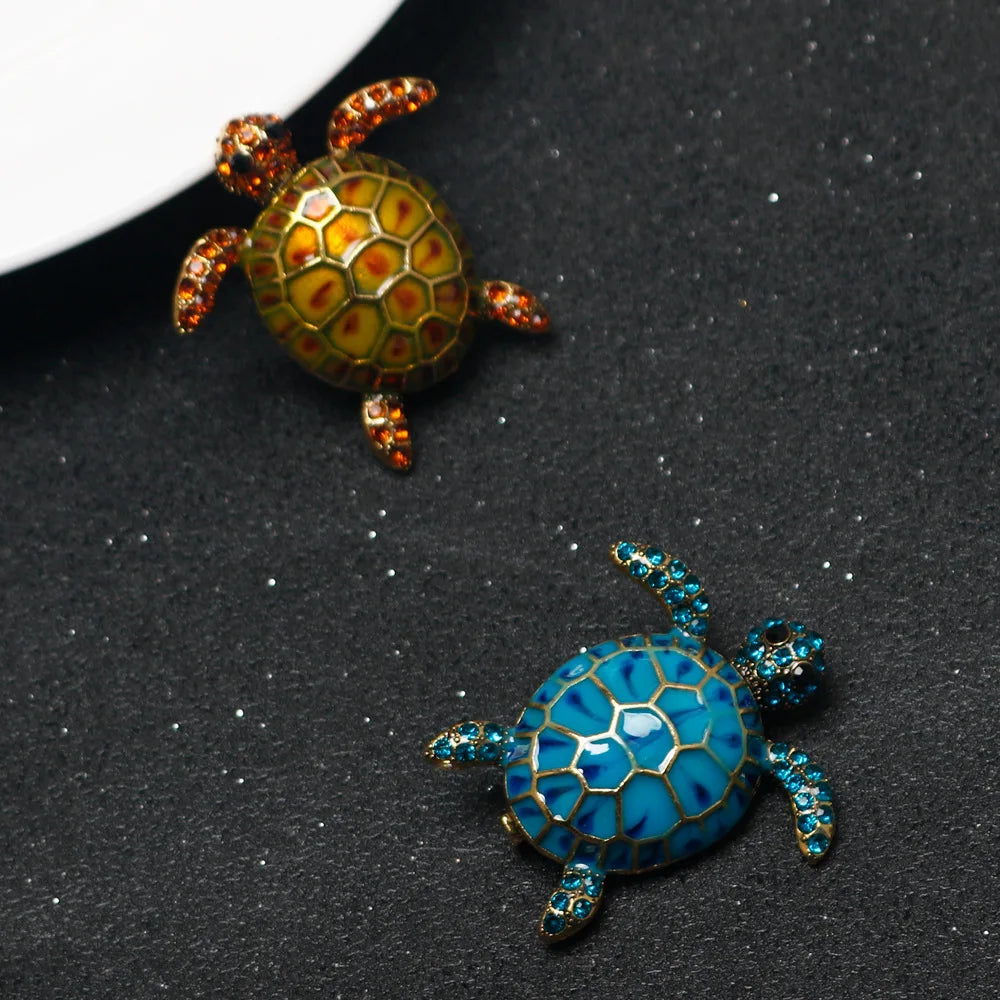 luckacco enamel turtle brooches for women luxury designer classic unique personality animal brooch pins jewelry gift