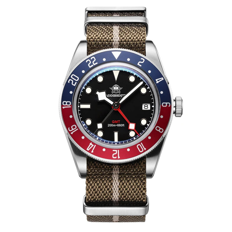 luckacco addiesdive luxury gmt515-24h men's watch diver 200m bubble mirror glass bgw9 super luminous stainless steel men's analog watches