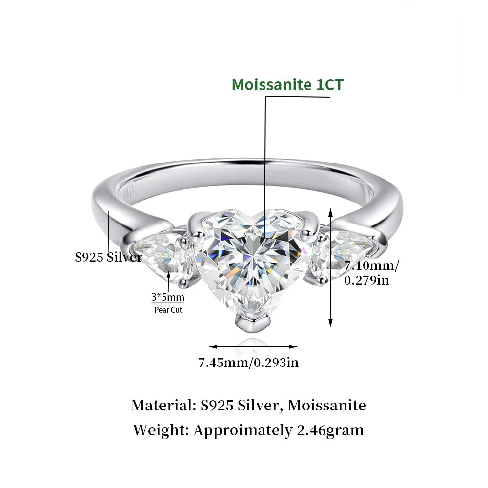 luckacco serenity 1ct heart cut d color moissanite rings for women wedding bridal 100% s925 sterling silver butterfly eternity rings gra