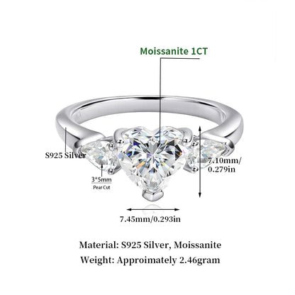 Luckacco Serenity 1ct Heart Cut D Color Moissanite Rings for Women Wedding Bridal 100% S925 Sterling Silver Butterfly Eternity Rings GRA