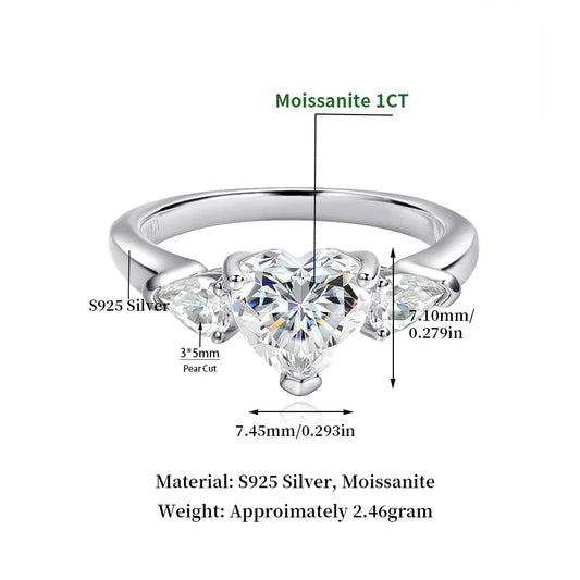 Luckacco Serenity 1ct Heart Cut D Color Moissanite Rings for Women Wedding Bridal 100% S925 Sterling Silver Butterfly Eternity Rings GRA
