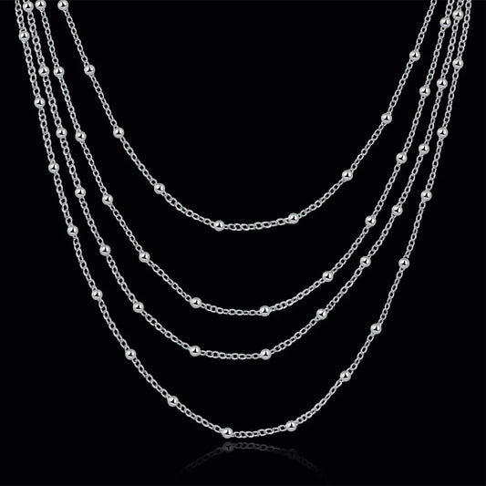 Luckacco Hot sale 925 Sterling Silver Fashion Jewelry 18 inches Smooth Bead Chain Necklace For Women Wedding Birthday Gifts