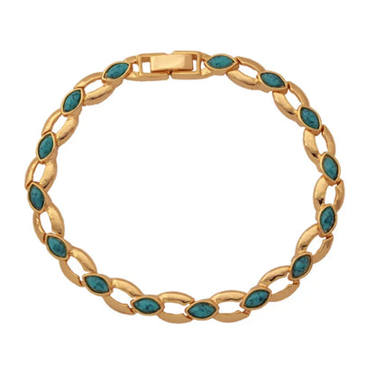Luckacco U7 Gold Color Oval Horse Eyes Round Blue Turquoise Stone Beaded Chain Bracelets for Women Boho Jewelry Gift for Her QC