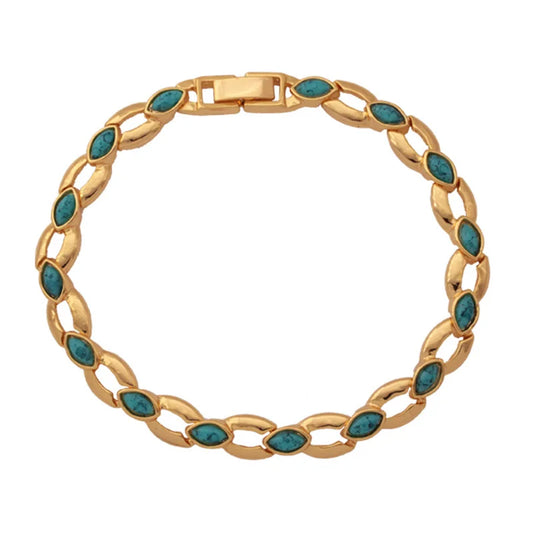 Luckacco U7 Gold Color Oval Horse Eyes Round Blue Turquoise Stone Beaded Chain Bracelets for Women Boho Jewelry Gift for Her QC