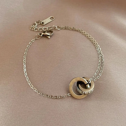 Luckacco Personality Roman Numeral Double Ring Cross Zircon Bracelet for Women Korea Fashion Gold Color Stainless Steel Bangle Jewelry