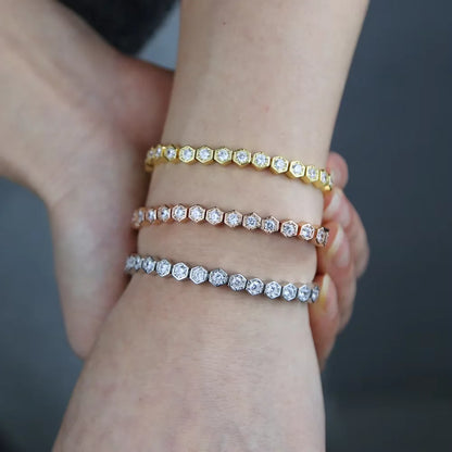 Luckacco 2025 New Iced Out AAA Cubic Zirconia Heart Tennis Chain Bracelet Silver Color CZ Charm Chain Bracelet Hip Hop Jewelry For Women