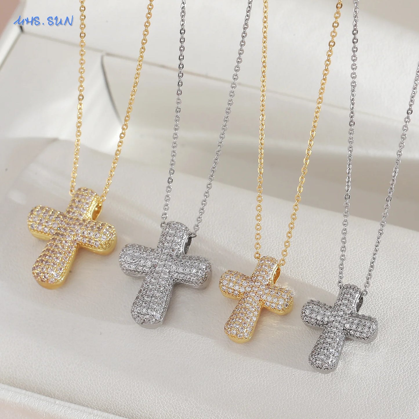 luckacco sunsll classic chunky full cubic zircon cross pendant necklaces for women men gold/silver color catholicism religious jewelry