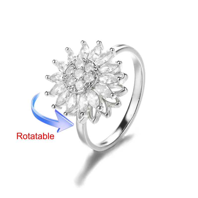 luckacco four clover rotating anxiety rings for women gold color adjustable stainless steel wedding ring aesthetic jewelry gift anillos