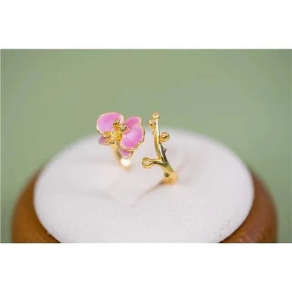 Luckacco Fashion Vintage Pink Enamel Flower Rings for Woman Adjustable Retro Female Ring Y2k Jewelry Luxury Charm Gift Engagement Jewelry