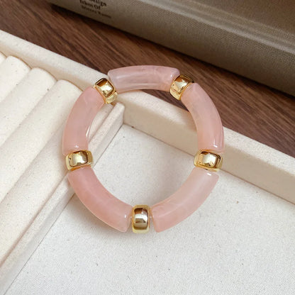 Luckacco Splicing Bamboo Tube Acrylic Smudging Bangles for Women Men Fashion Geometric Elastic Bracelets Bangles Jewelry Couple Gifts F