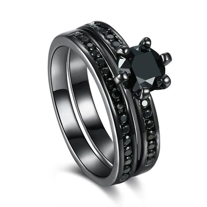 Luckacco Fashion Couple Rings Charm Purple Rhinestones CZ Women Rings Set Trendy Men Stainless Steel Zirconia Ring Wedding Band Jewelry
