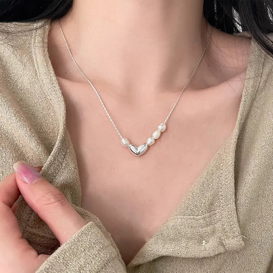 Luckacco New Trendy Fashion 925 Silver Pearl Simple Elegant Thin Chain Pendant Necklace for Women Girl Jewelry Dropship