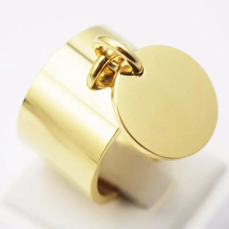 luckacco oval geometric pendant ring women fashion jewelry stainless steel o charm finger ring size 7 10 11 6 9 8