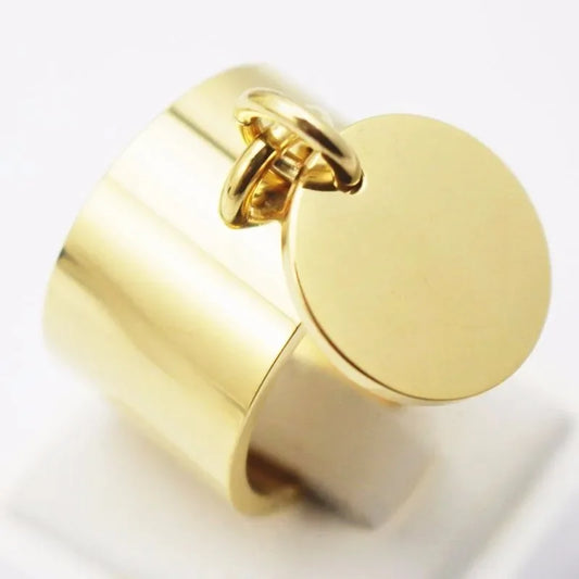 Luckacco Oval Geometric Pendant Ring Women Fashion Jewelry Stainless Steel O Charm Finger Ring Size 7 10 11 6 9 8