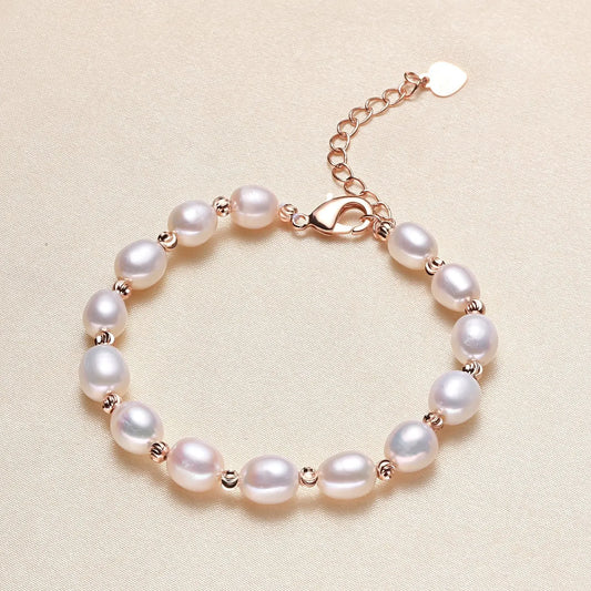 Luckacco 5-6mm Small Rice Pearl Strand Bracelets for Women Sweet Real Mixed Baroque Pearls Elegant Natural Freshwater Pearl Bracelets