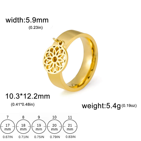 Luckacco Unift Women Stainless Steel Charms Rings Flower Leaf Spider Paw Pendant Finger Ring Fashion Minimalist Couple Jewelry
