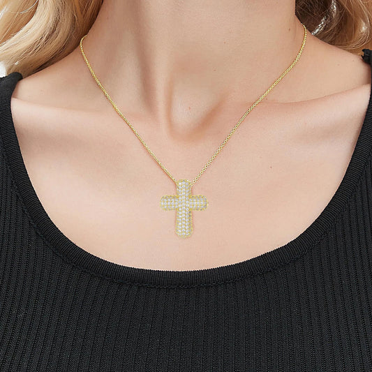 Luckacco SUNSLL Classic Chunky Full Cubic Zircon Cross Pendant Necklaces For Women Men Gold/Silver Color Catholicism Religious Jewelry