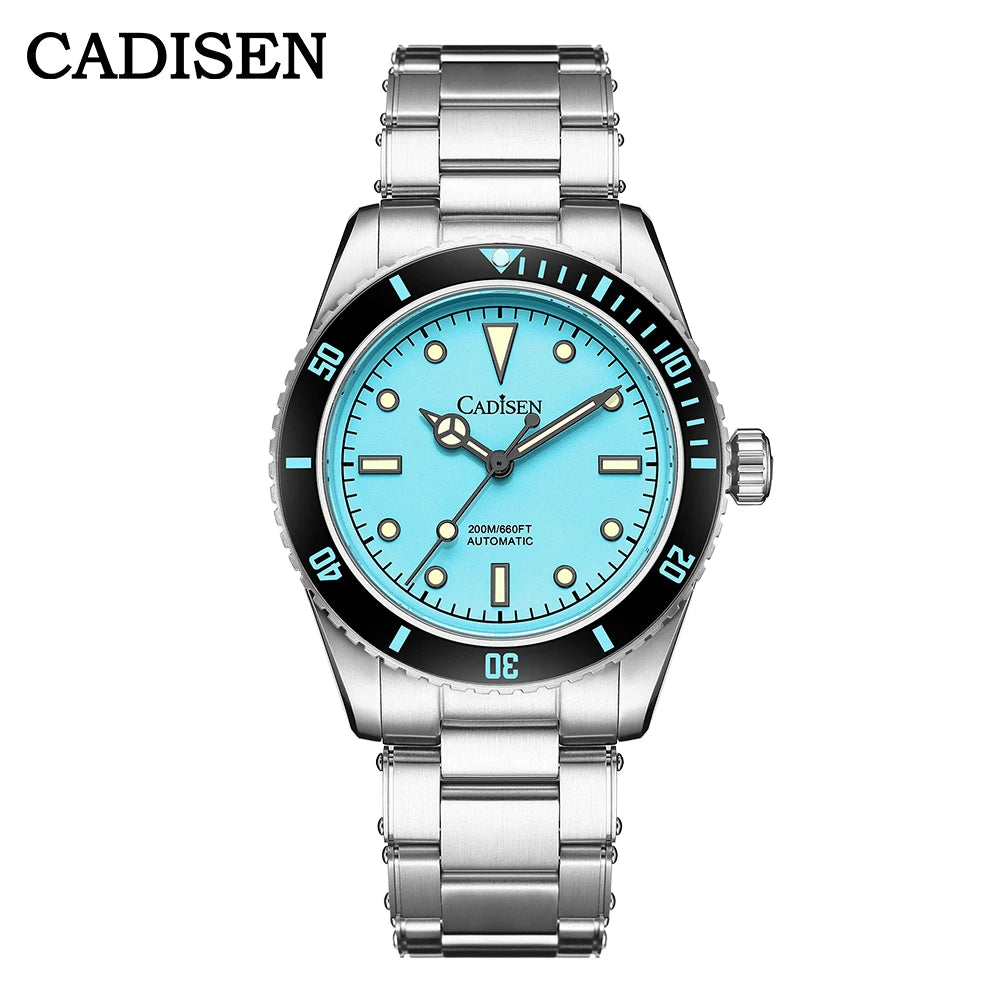 luckacco cadisen luxury men watch 38mm diver vintage automatic business wristwatches nh35 mechanical sapphire 20 bar mens retro clock