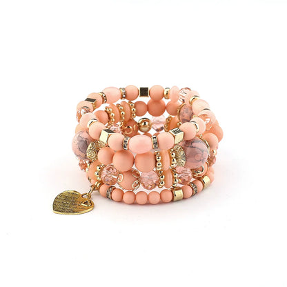 Luckacco 4Pcs/set Boho Ethnic Heart Beaded Bracelet Set For Women Handmade Crystal Beads Chain Bangle Female Bohemia Jewelry Gift