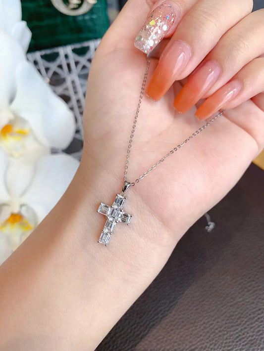 Luckacco 18K Solid Real Gold Lab Grow Diamond Necklace 6 stone emerald 2CT Round Cross Pendant IGI Diamond CVD/HPHT Custom 14K gold
