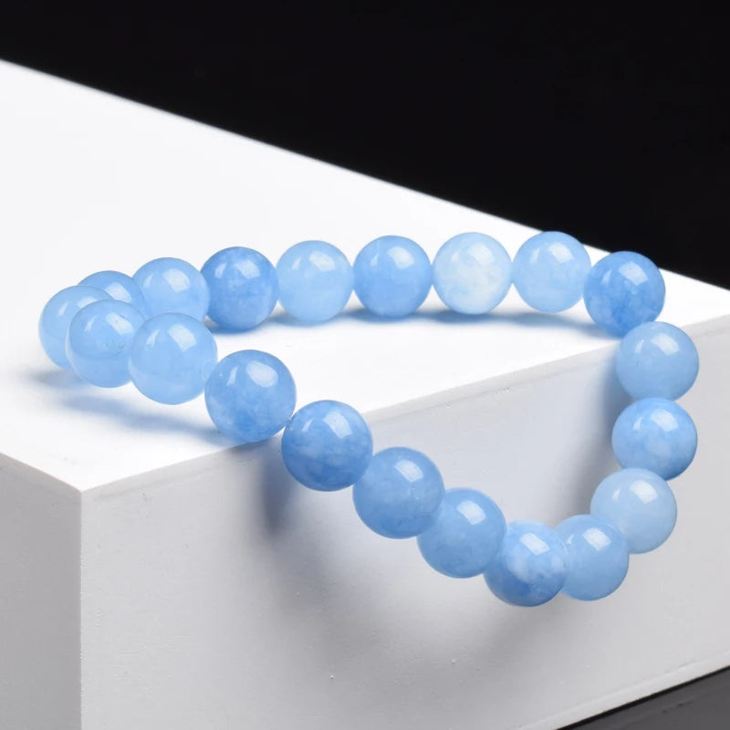luckacco natural aquamarins quartzs beads bracelet women men 6mm 8mm sky blue stone round bead bracelet elastic rope energy jewelry gift