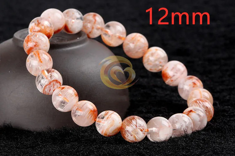 luckacco natural orange white sericite snow phantom quartz bracelet crystal clear round beads bracelet 9mm 10mm aaaaa
