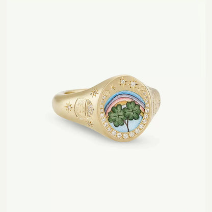 Luckacco 2025 New Finger Ring Copper Gold Color Plated Metal Tarot Enamel Stainless Steel Rings for Women Jewelry