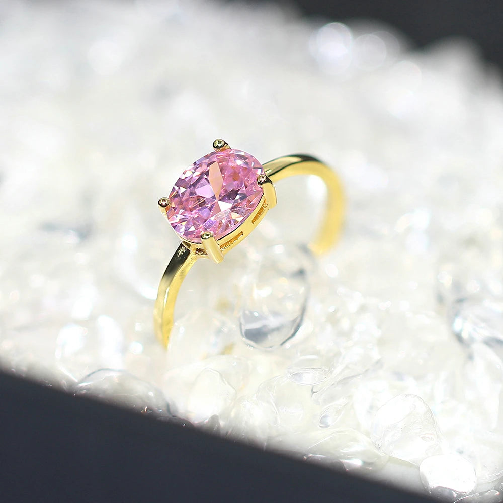 luckacco wedding dating ring for women simple solitaire ring with oval candy stone zircon gold color engagement gift fashion jewelry r865