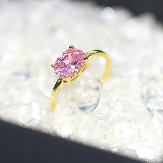 Luckacco Wedding Dating Ring For Women Simple Solitaire Ring With Oval Candy Stone Zircon Gold Color Engagement Gift Fashion Jewelry R865