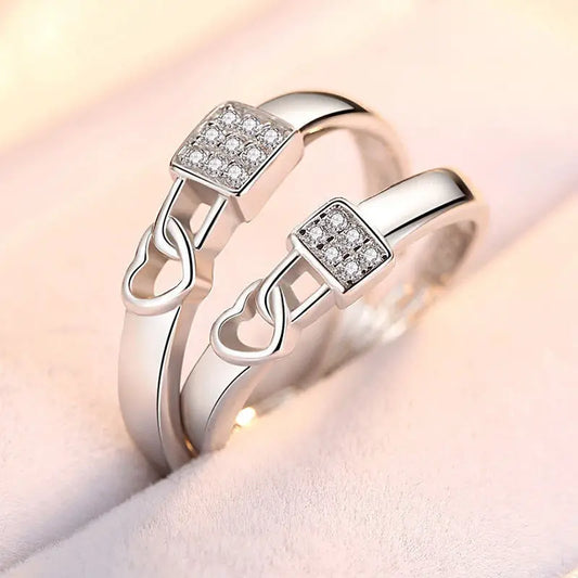 Luckacco 2Pcs/sets Geometric Love Heart Zircon Rings Paired Rings for Couple Promise Matching Wedding Ring Set Senior Designer Jewelry