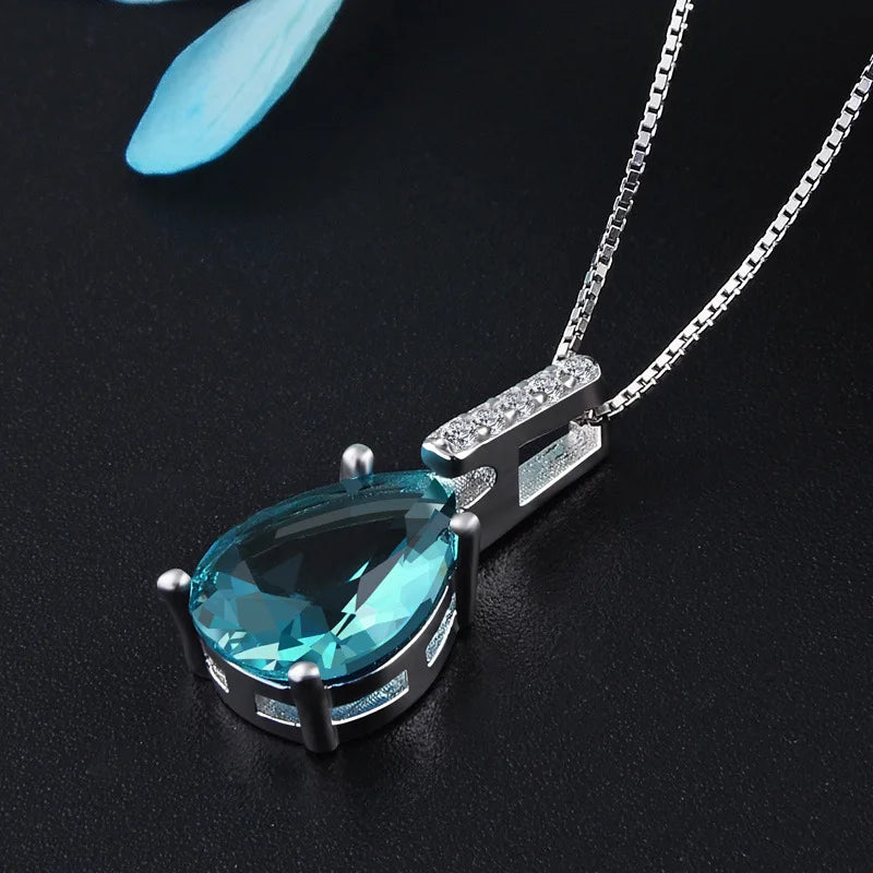 luckacco new 2021 pure natural blue topaz pendant s925 carat necklace colgantes wedding pendant for women dropshipping