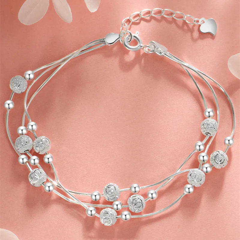 luckacco 925 sterling silver pearl beads bracelet for women girls vintage irregular metal charm bangles luxury fashion party jewelry gift