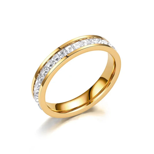 Luckacco 1 and 2 Rows Stones Ring for Women Quality Silver Rose Gold Color Stainless Steel Wedding Ring