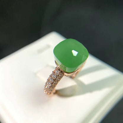 Luckacco Hot Candy Square Ring Inlay Zircon Colorful Crystal Ring For Women Party Fashion Jewelry Gold Plated Blue Topaz Ring Gift