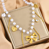 Luckacco Stainless Steel Handmade Pearl Chain Bowknot Pendant Necklace For Women New Trend Tassel Choker Jewelry Gift Birthday Party
