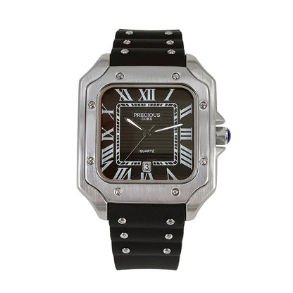 Luckacco 2025 Men's Luxury Square Quartz Watch Stainless Steel Rubber Band Roman Numeral Calendar Watch British Brand Watch