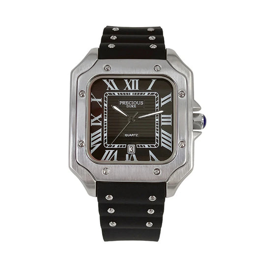 Luckacco 2025 Men's Luxury Square Quartz Watch Stainless Steel Rubber Band Roman Numeral Calendar Watch British Brand Watch