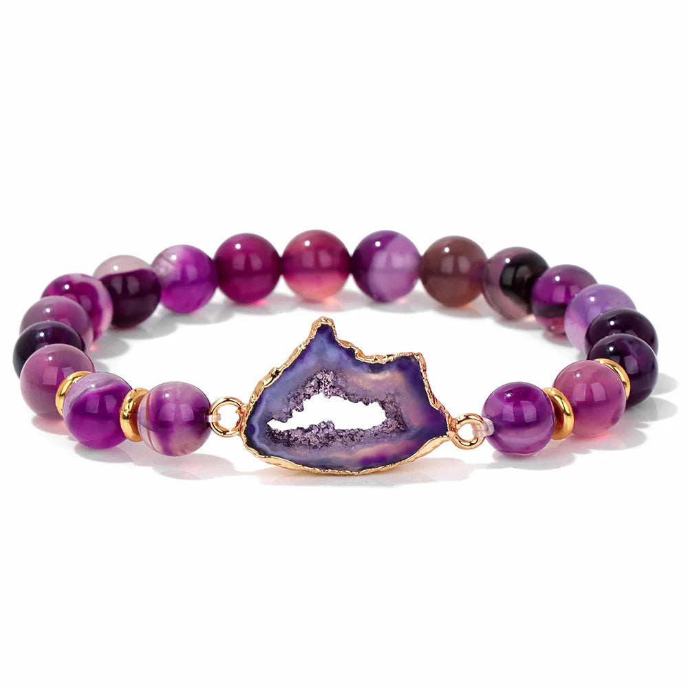 luckacco irregular druzy geode agates bracelet blue striped agat beads bracelets for women men hollow mineral stone charm bangle jewelry