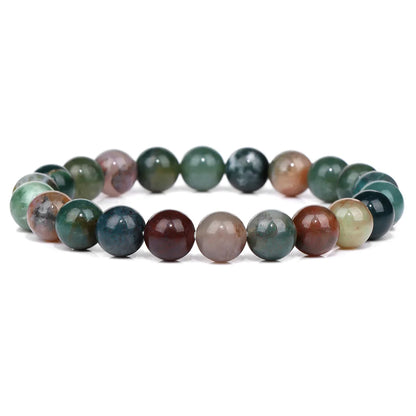 Luckacco Handmade Natural Stone African Stone Beads Bracelet Men Yoga Mala Jewelry Green Moss Agates Beaded Bracelet for Women Men