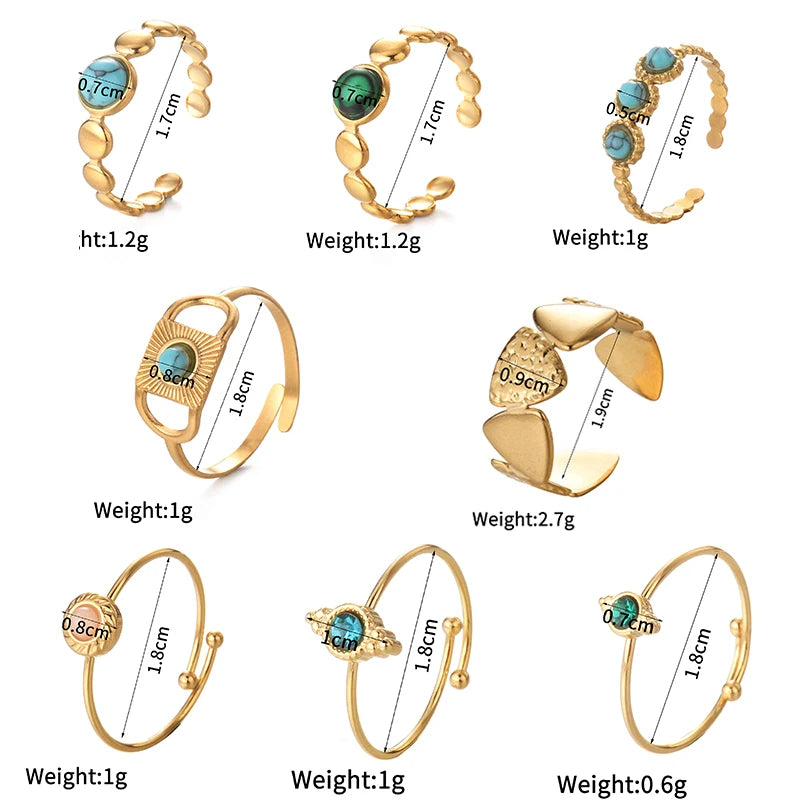 luckacco multiple styles 14k gold color adjustable ring stainless steel natural stone turquoise zircon rings for women girl jewelry gifts