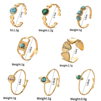 Luckacco Multiple Styles 14K Gold Color Adjustable Ring Stainless Steel Natural Stone Turquoise Zircon Rings For Women Girl Jewelry Gifts