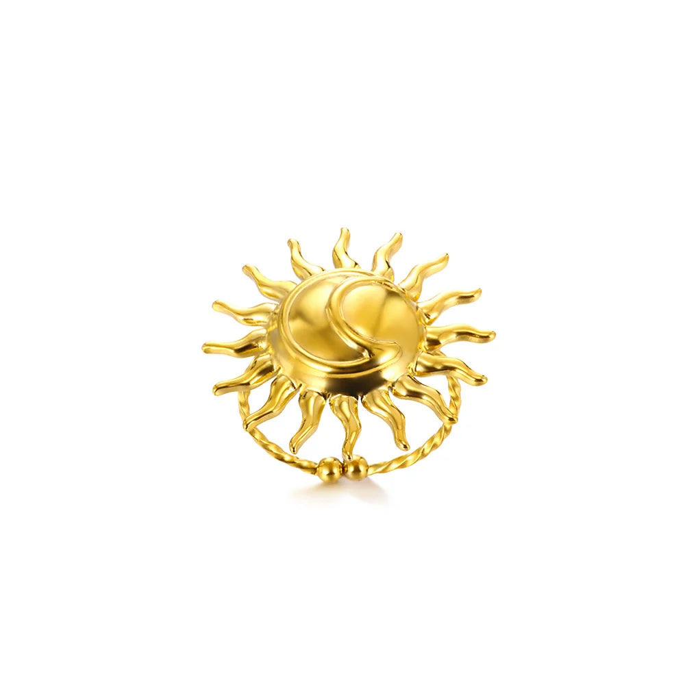 luckacco elegant stainless steel big bloom flower rings for women gold color sun starfish open ring finger jewelry wedding her gift punk