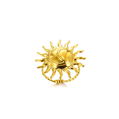 Luckacco Elegant Stainless Steel Big Bloom Flower Rings For Women Gold Color Sun Starfish Open Ring Finger Jewelry Wedding Her Gift Punk