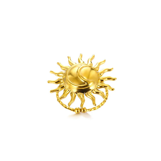 Luckacco Elegant Stainless Steel Big Bloom Flower Rings For Women Gold Color Sun Starfish Open Ring Finger Jewelry Wedding Her Gift Punk